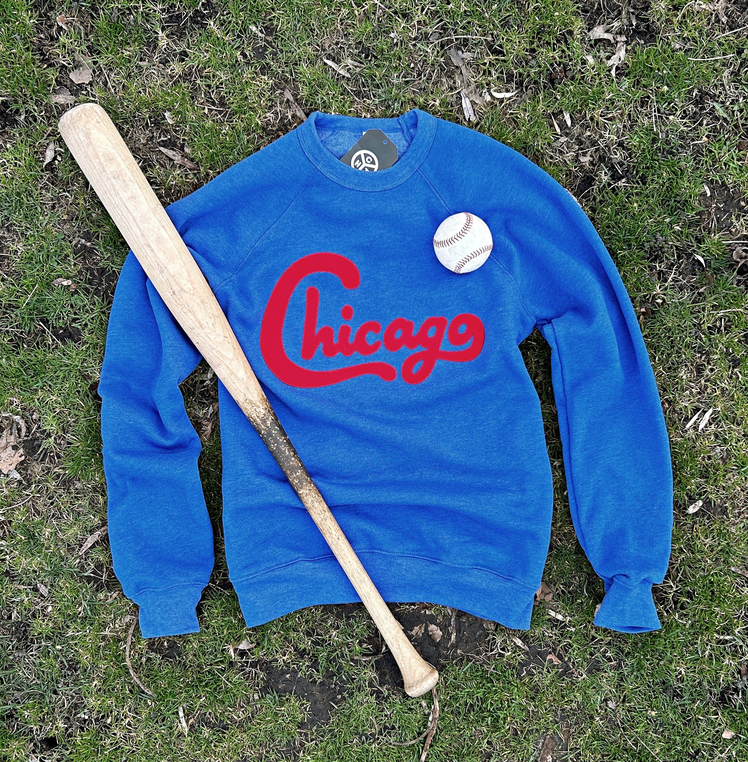 Chicago Blue Felt Applique Crewneck