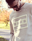 Chicago Flag Felt Applique Tan Crewneck