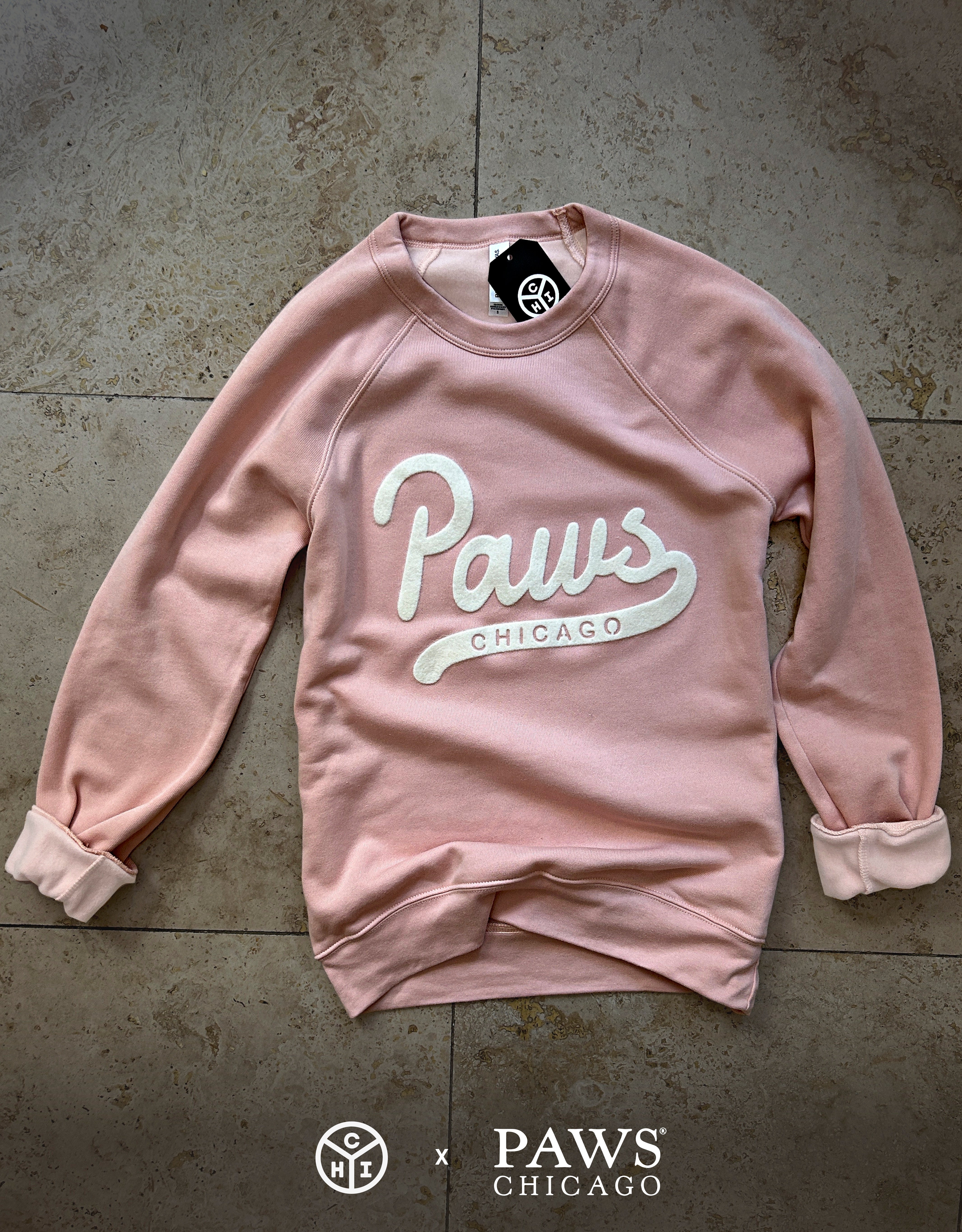 PAWS Pink Script Applique Crewneck