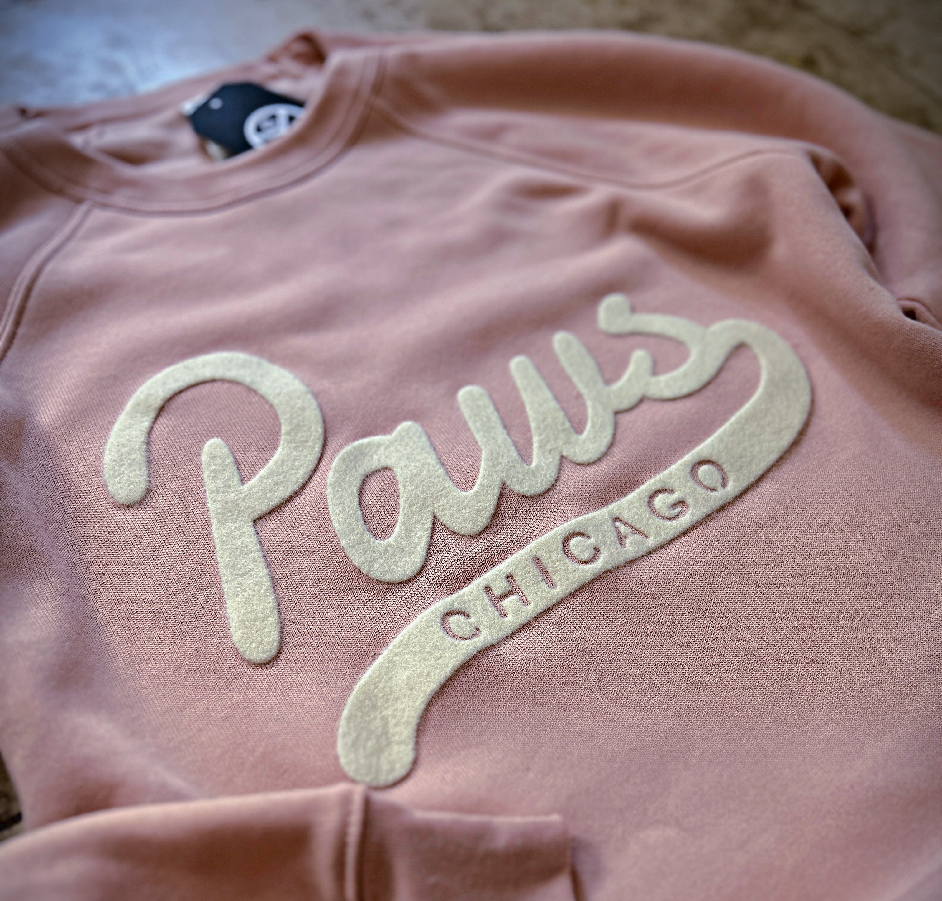 PAWS Pink Script Applique Crewneck