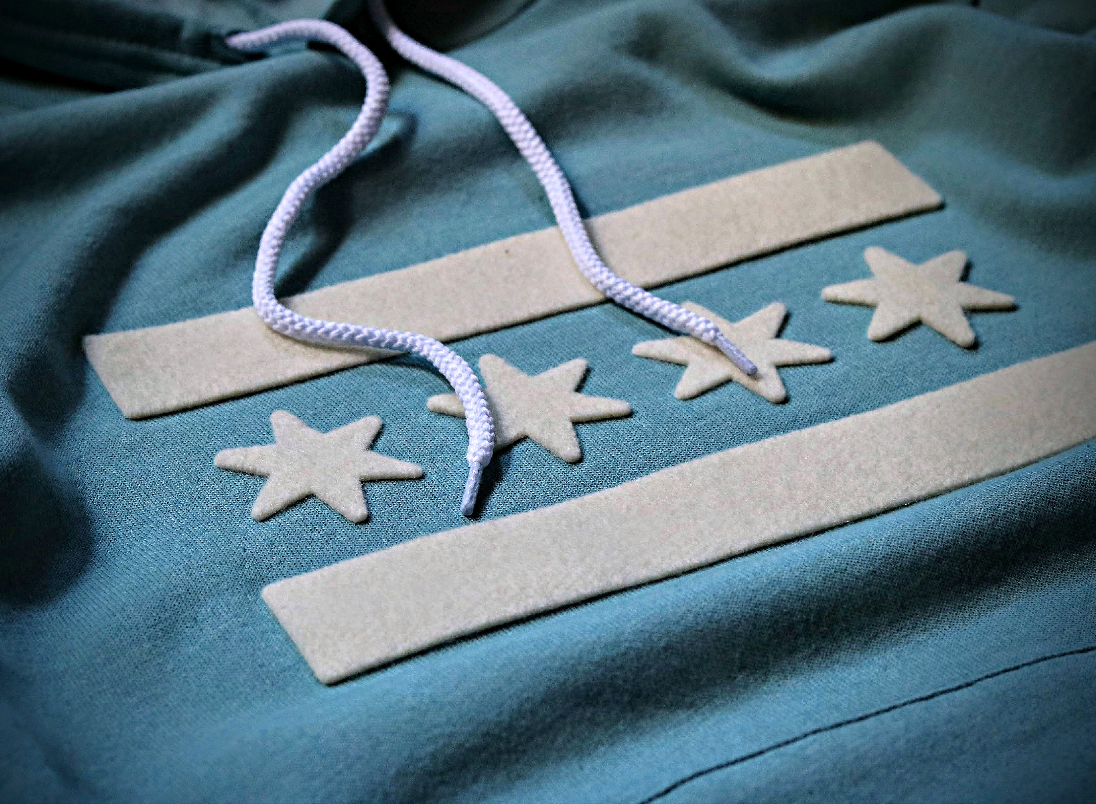 Chicago Flag Felt Applique Blue Hoodie