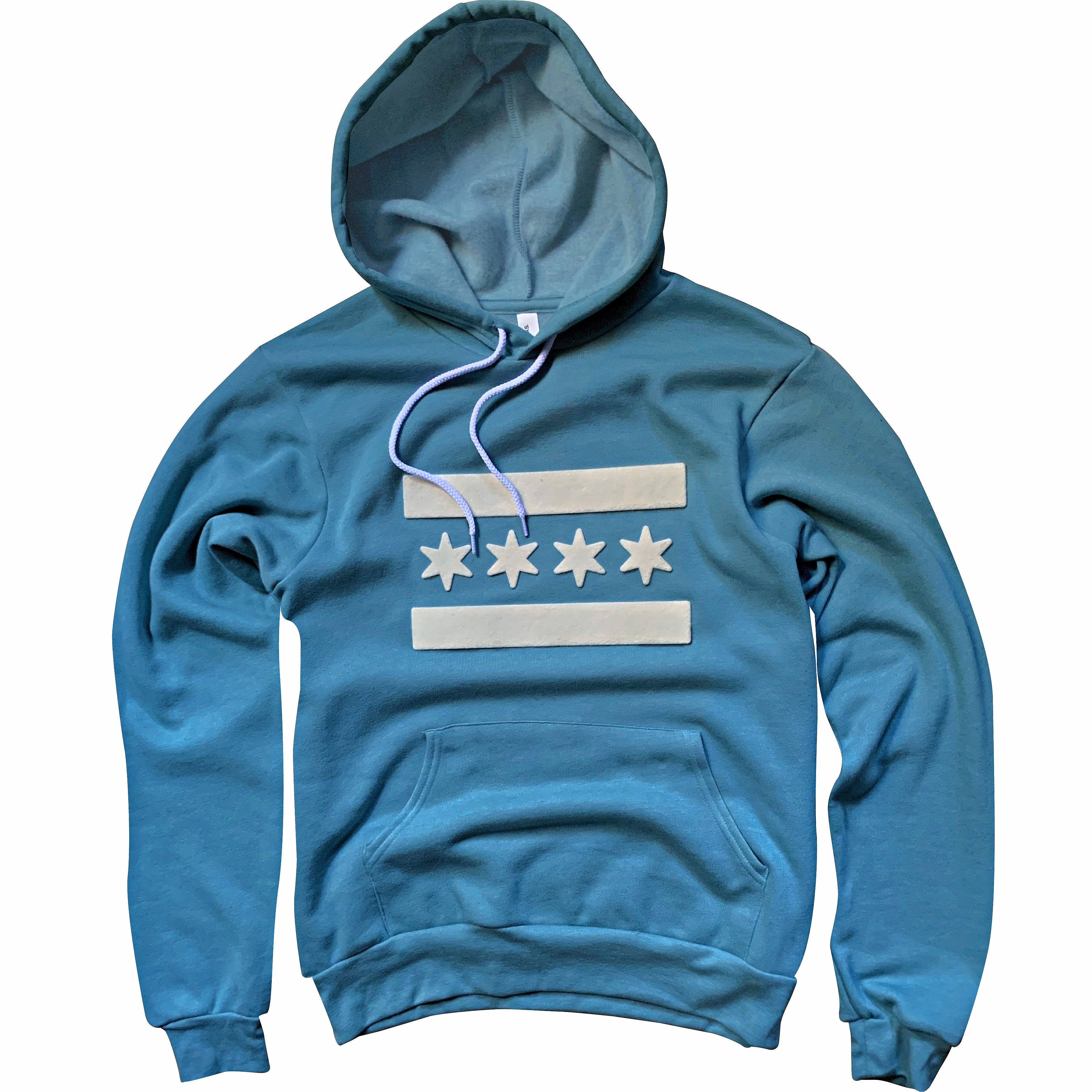 Chicago Flag Felt Applique Blue Hoodie