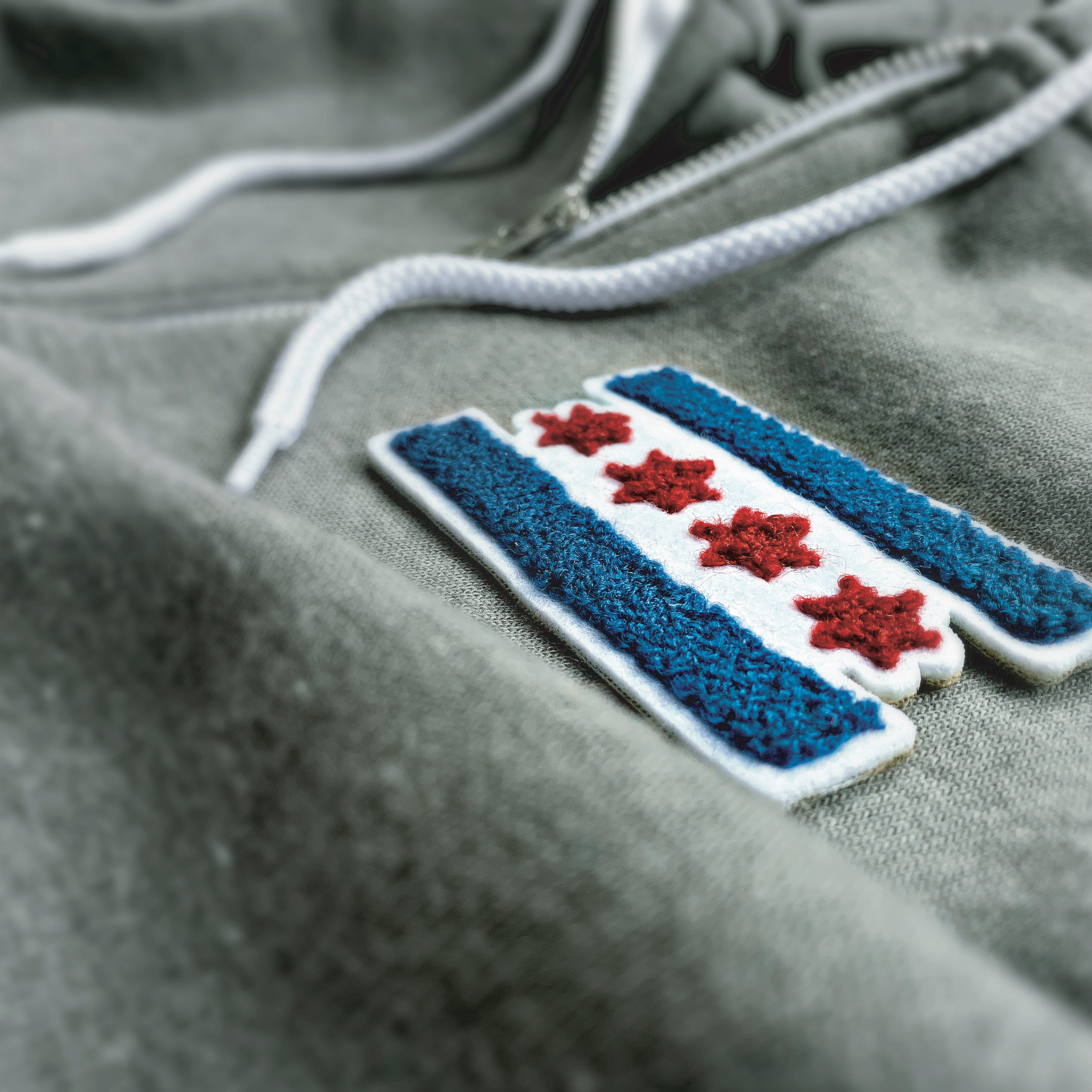 【2plan】Flag Printing Hood Zip-Up Chicago_Flag_Hooded_Sweatshirt