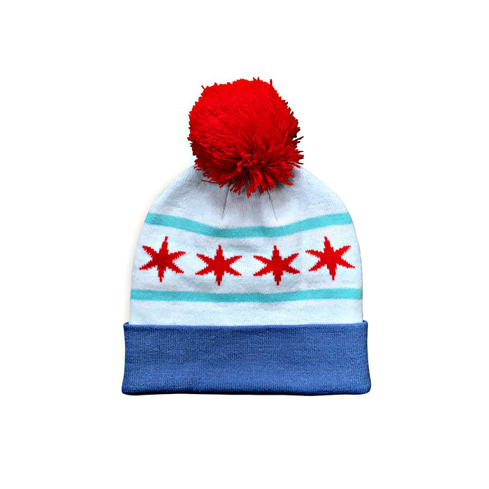 Chicago Flag Pom Beanie