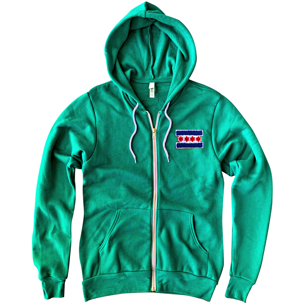 Chicago Flag Patch Zip-Up Hoodie